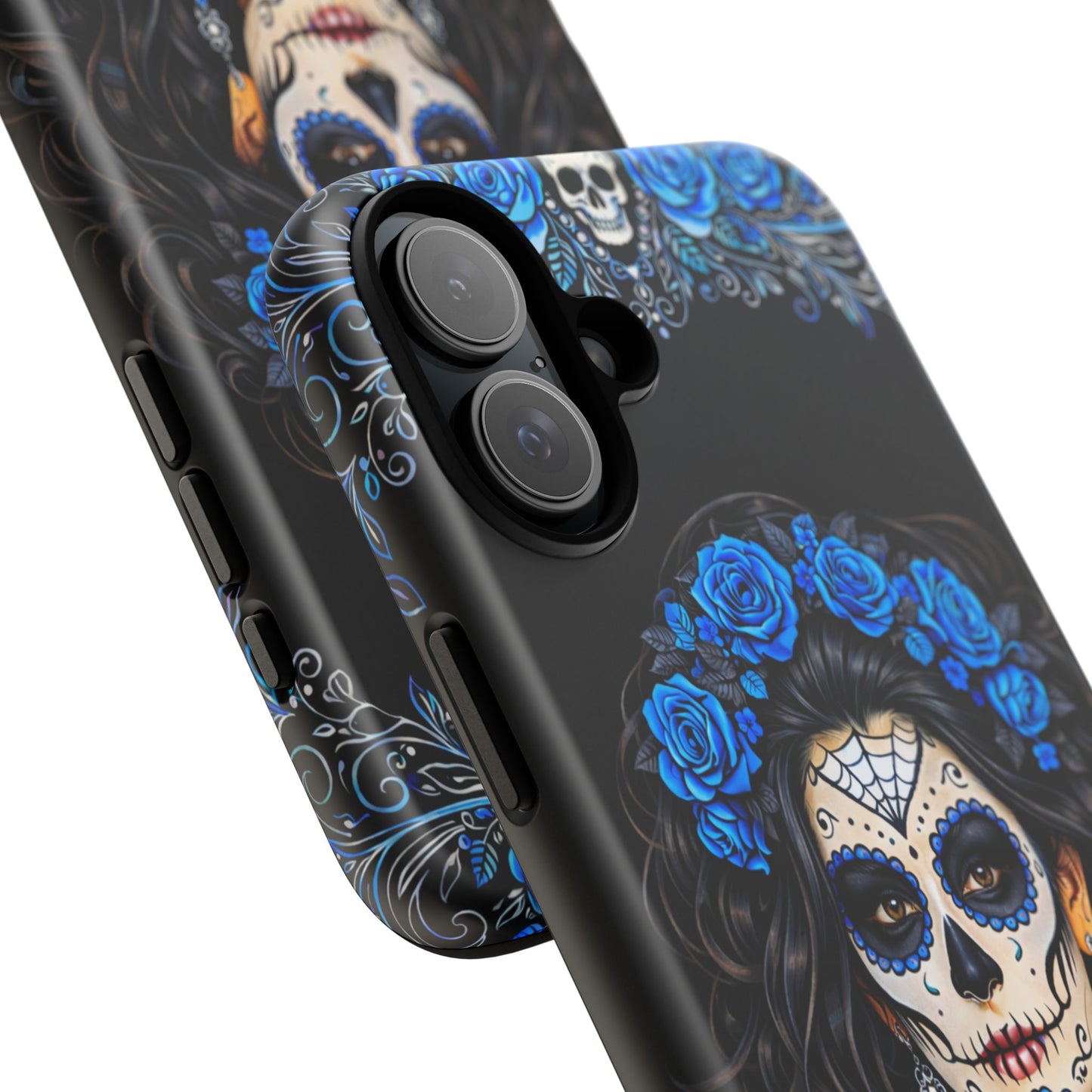 Blue Sugar Skull Woman Phone Case – Day of the Dead Aesthetic Tough Cover