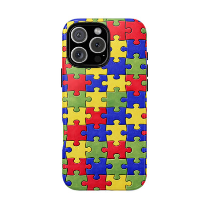 Colorful Puzzle Phone Case, Autism Awareness Jigsaw Design, Tough Protective Case, iPhone & Samsung Case, Vibrant Puzzle Pattern
