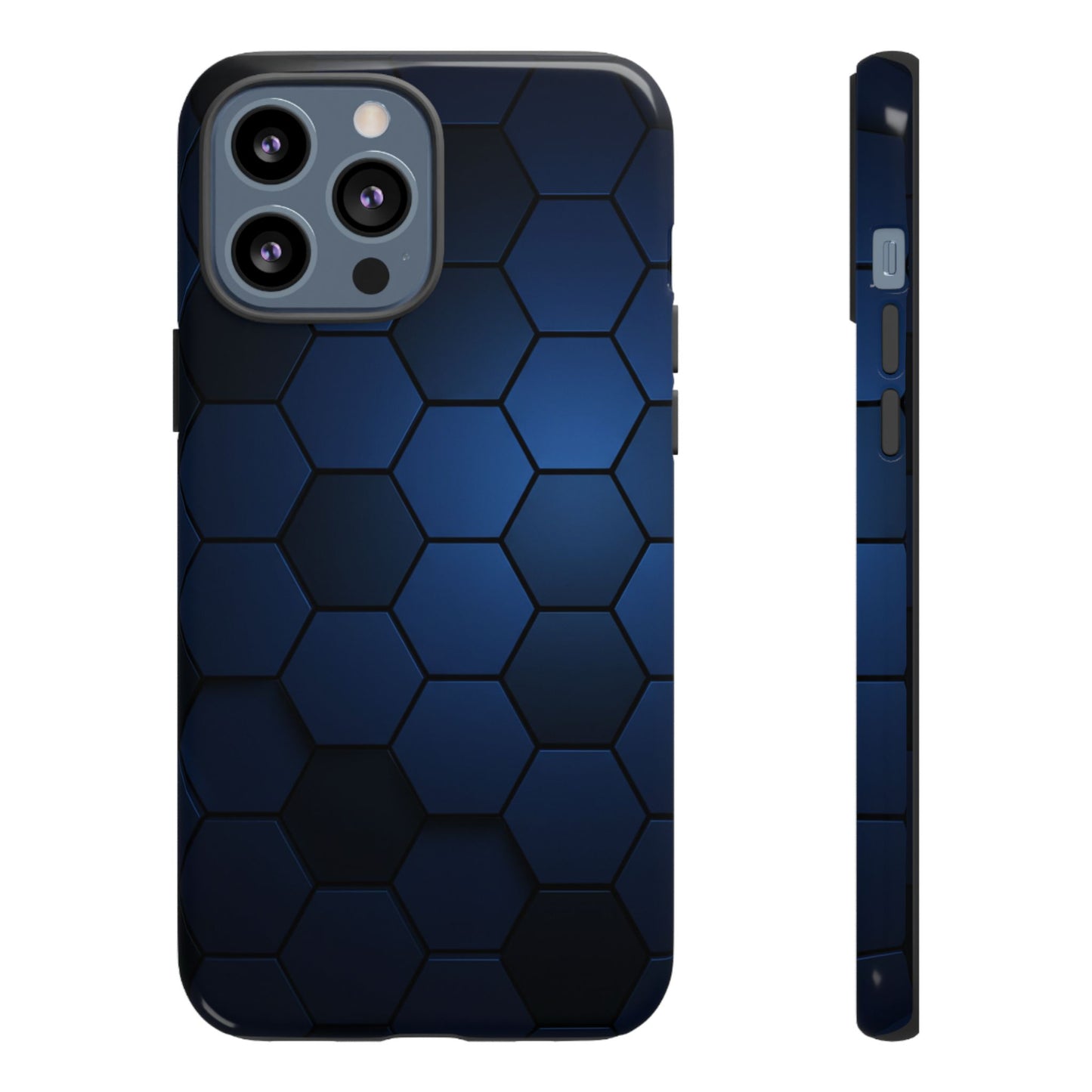 Blue Hexagon Gradient Phone Case | Honeycomb Geometric Tech Aesthetic | Minimalist Tough Case for iPhone & Samsung