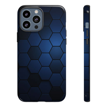 Blue Hexagon Gradient Phone Case | Honeycomb Geometric Tech Aesthetic | Minimalist Tough Case for iPhone & Samsung