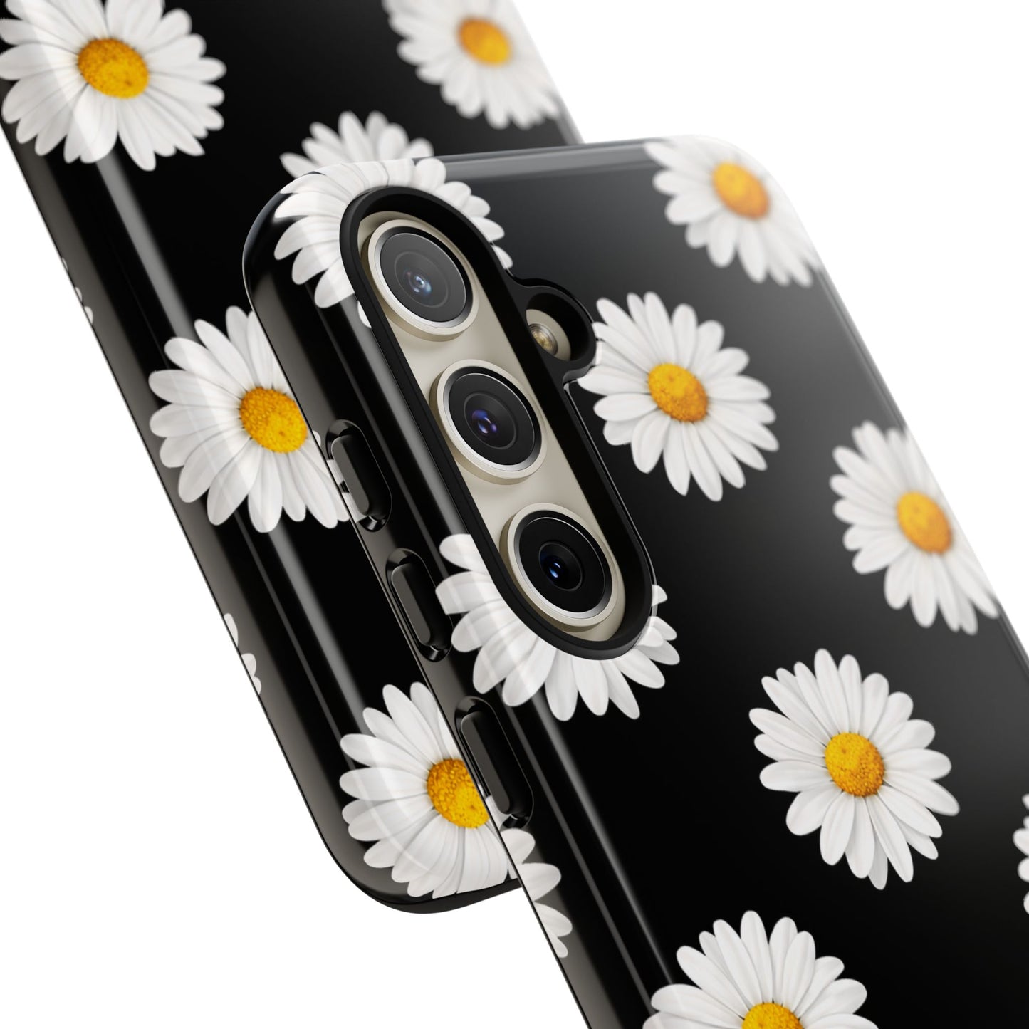 Black Daisy Floral Tough Phone Case – Cute Protective Cover for Iphone, Samsung Galaxy and Pixel