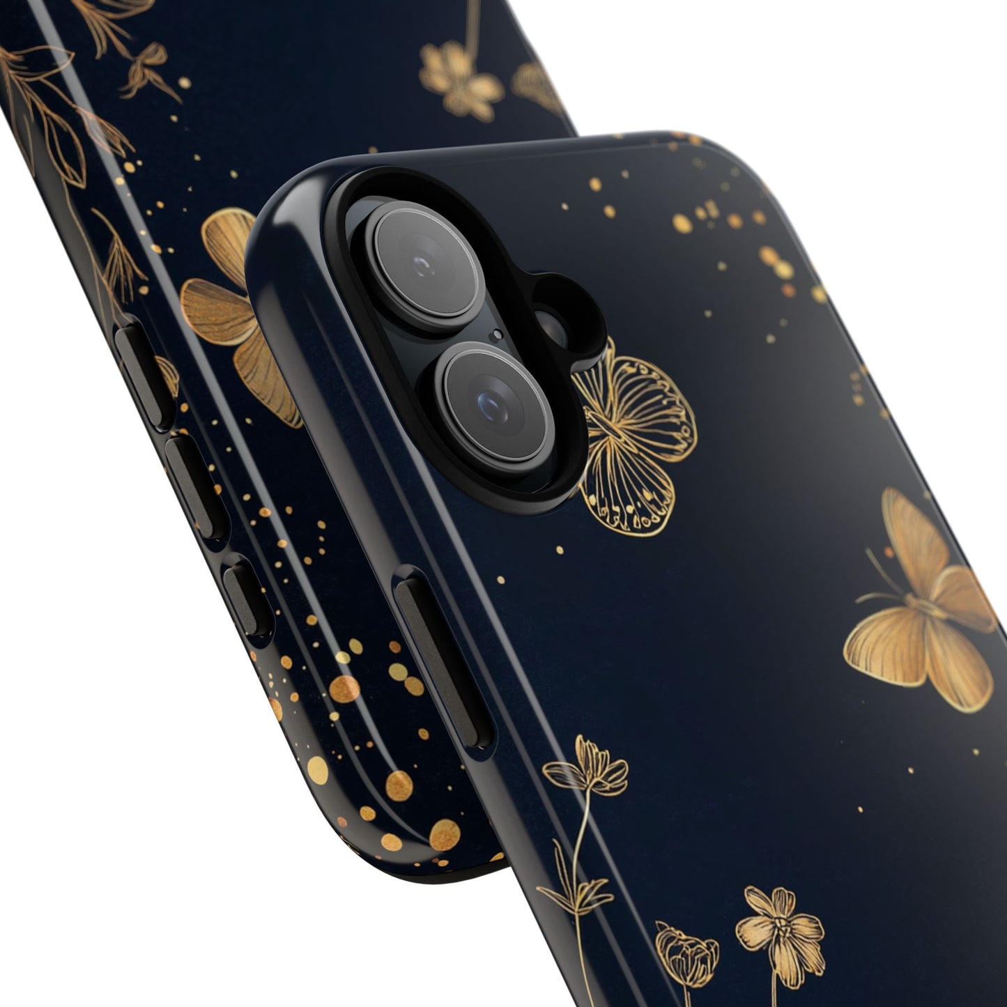 Gold Floral Butterfly Phone Case, Dark Aesthetic Botanical, Elegant Black Luxury iPhone Samsung Cover