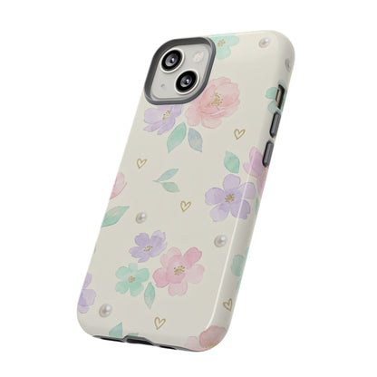 Pastel Floral Phone Case – Coquette Watercolor Flower Hearts Tough Case (iPhone, Samsung, Pixel)