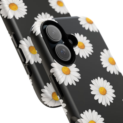 Black Daisy Floral Tough Phone Case – Cute Protective Cover for Iphone, Samsung Galaxy and Pixel