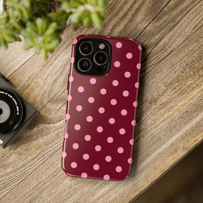 Pink Polka Dot Phone Case – Cute Aesthetic Tough Protective Phone Cover for Iphone, Samsung Galaxy and Pixel