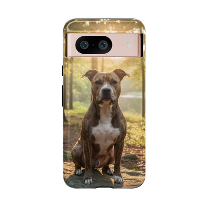 Pitbull Portrait Phone Case | Dog Lover Tough Case, Sunset Forest