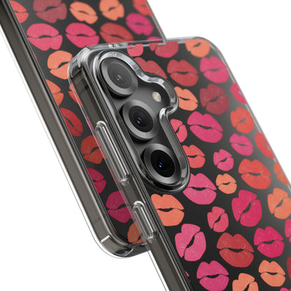 Kiss Print Clear Phone Case | Red Lip Pattern Impact-Resistant Case