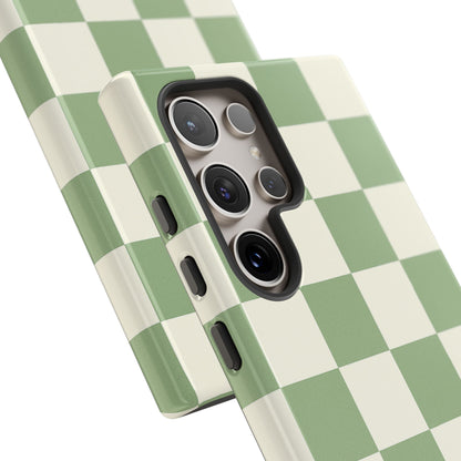 Sage Green Checkerboard Phone Case | Minimal Aesthetic Checkered iPhone & Samsung Tough Case