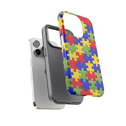 Colorful Puzzle Phone Case, Autism Awareness Jigsaw Design, Tough Protective Case, iPhone & Samsung Case, Vibrant Puzzle Pattern