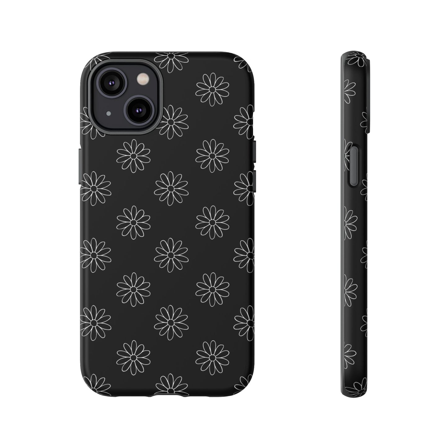Black Daisy Floral Phone Case – Slim Protective Tough Case for Iphone, Samsung Galaxy and Pixel