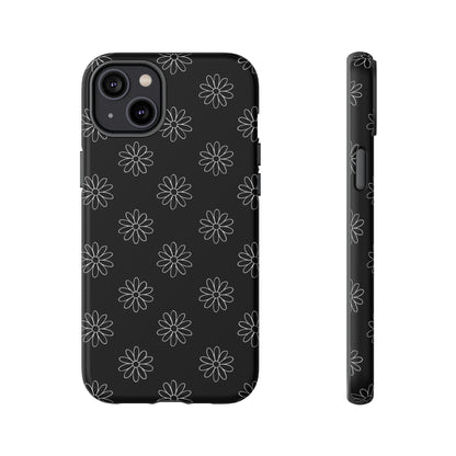 Black Daisy Floral Phone Case – Slim Protective Tough Case for Iphone, Samsung Galaxy and Pixel