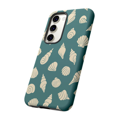 Seashell Pattern Phone Case | Teal Coastal Shells Tough Case for Iphone, Samsung Galaxy and Pixel