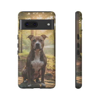 Pitbull Portrait Phone Case | Dog Lover Tough Case, Sunset Forest