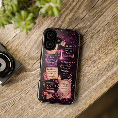 Christian Bible Verse Phone Case Pink Floral Faith Tough Protective Cover Gift