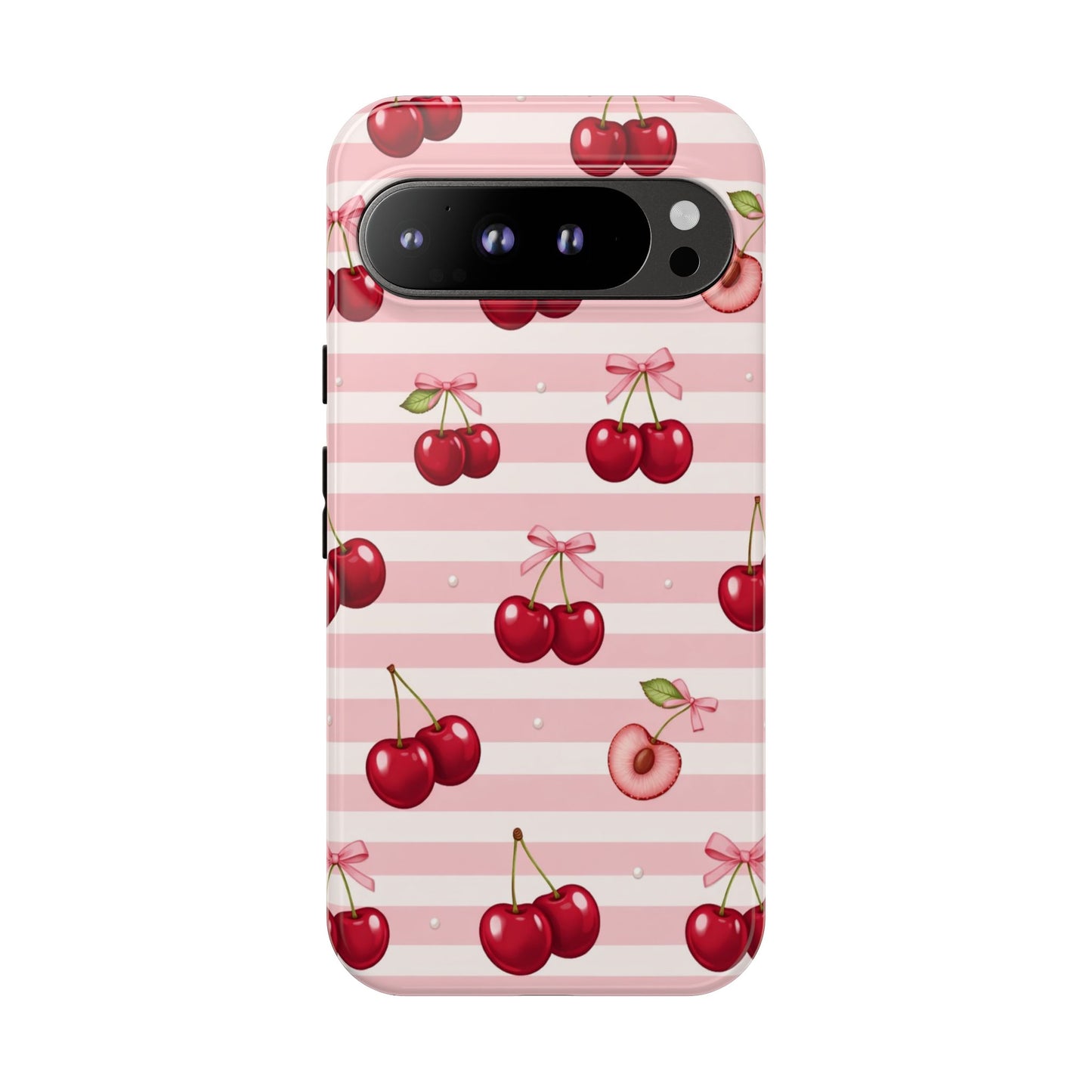 Coquette Cherry Bow Phone Case | Cute Pink Aesthetic Cherry Pattern Tough Case for iPhone & Samsung