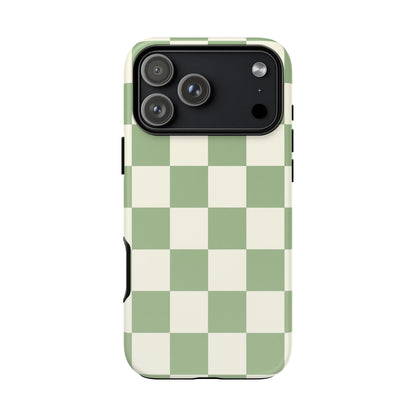 Sage Green Checkerboard Phone Case | Minimal Aesthetic Checkered iPhone & Samsung Tough Case