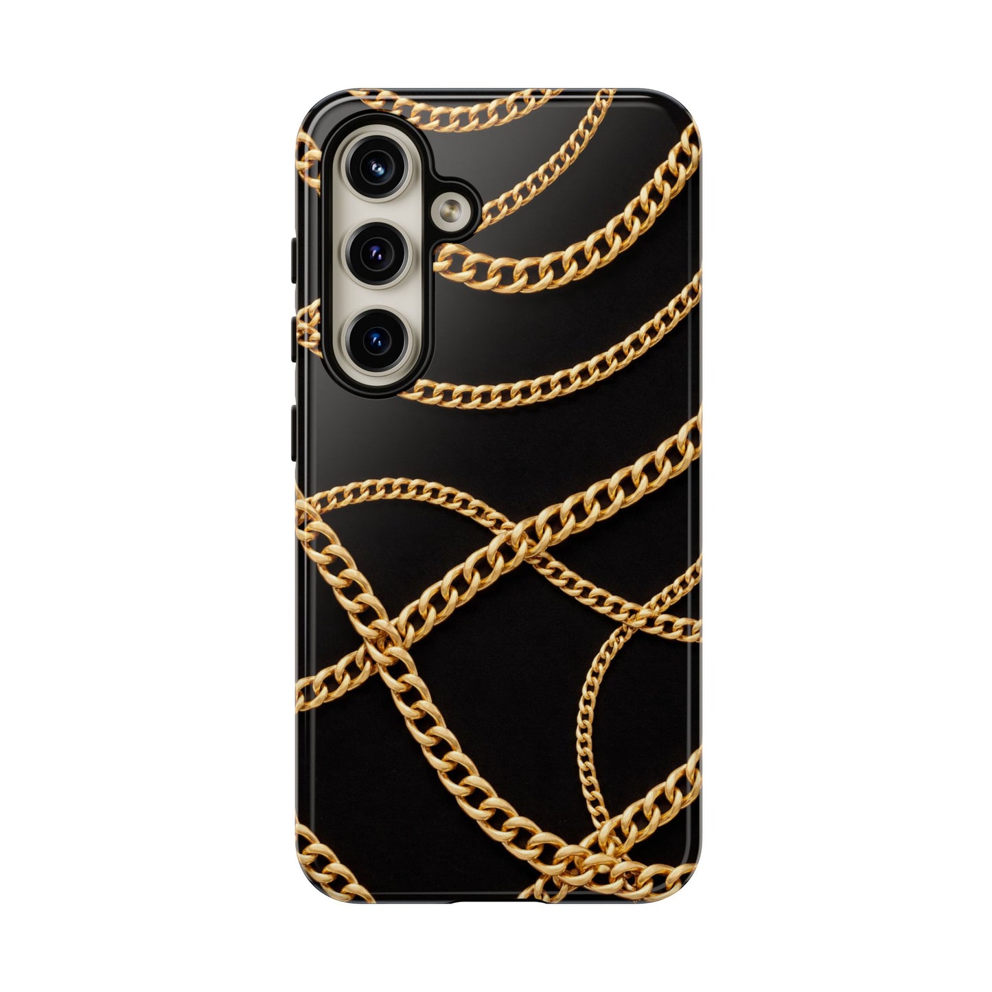 Luxury Gold Chain Phone Case – Black Designer Style Tough Protective Cover for Iphone, Samsung Galaxy and Pixel
