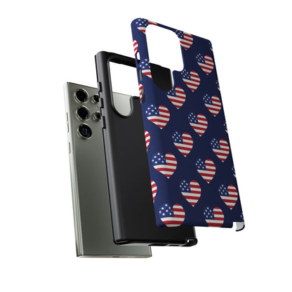 Patriotic American Flag Heart Phone Case – Tough Shockproof, USA Stars & Stripes for Iphone, Samsung Galaxy and Pixel