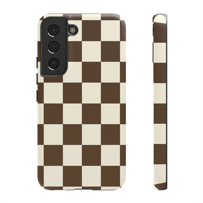 Mocha Checkerboard Phone Case | Neutral Aesthetic Tough Case