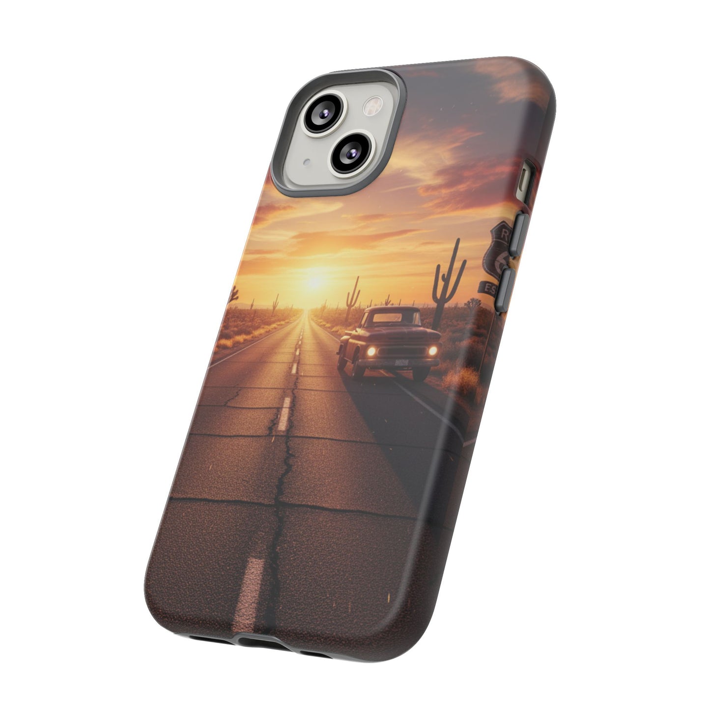 Route 66 Sunset Desert Highway Phone Case – Road Trip Travel Aesthetic Tough Case