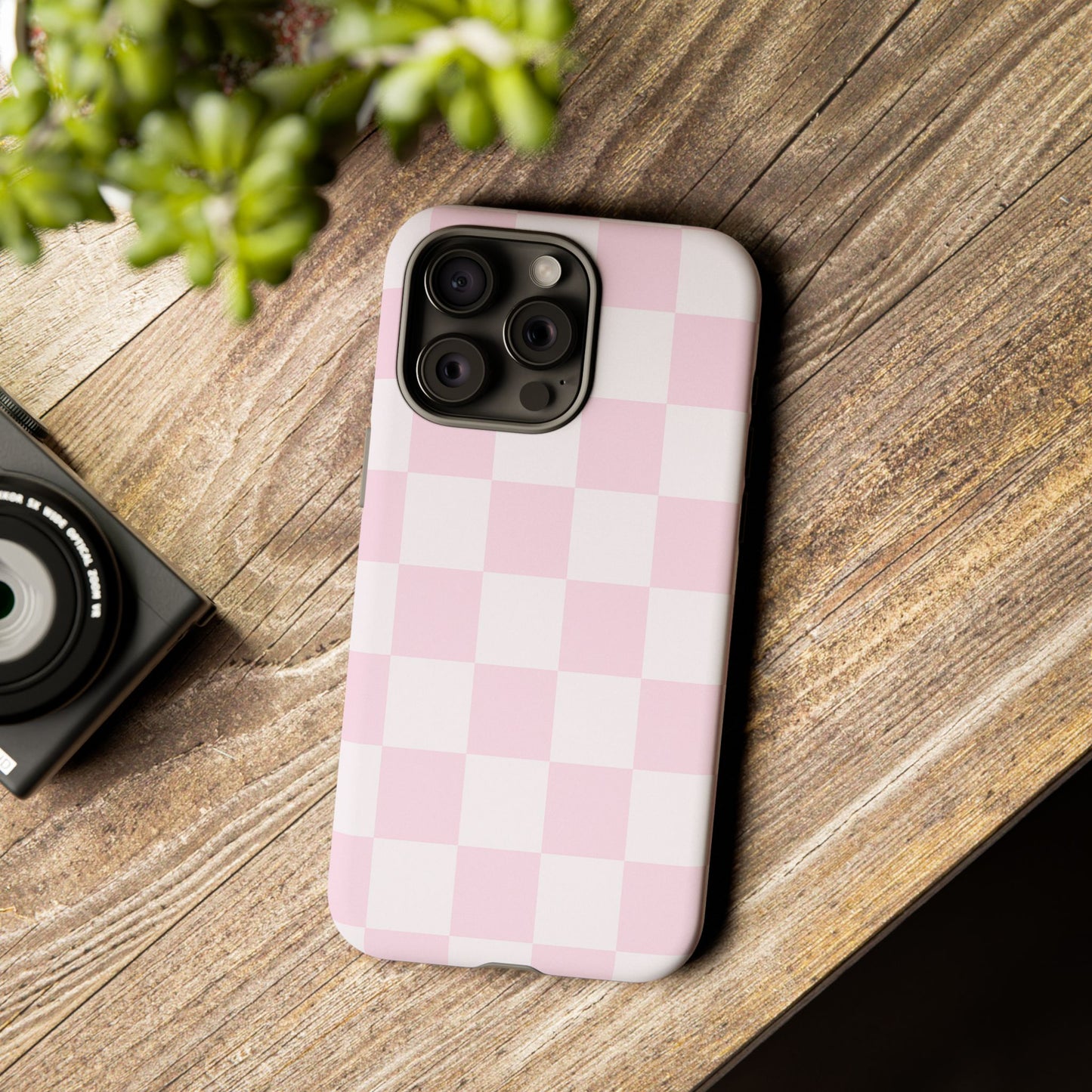 Light Pink Checkerboard Phone Case | Pastel Aesthetic Checkered iPhone & Samsung Tough Case