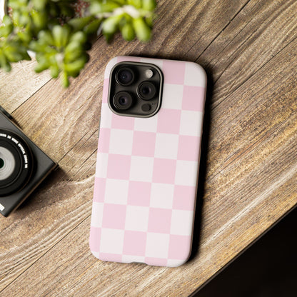 Light Pink Checkerboard Phone Case | Pastel Aesthetic Checkered iPhone & Samsung Tough Case