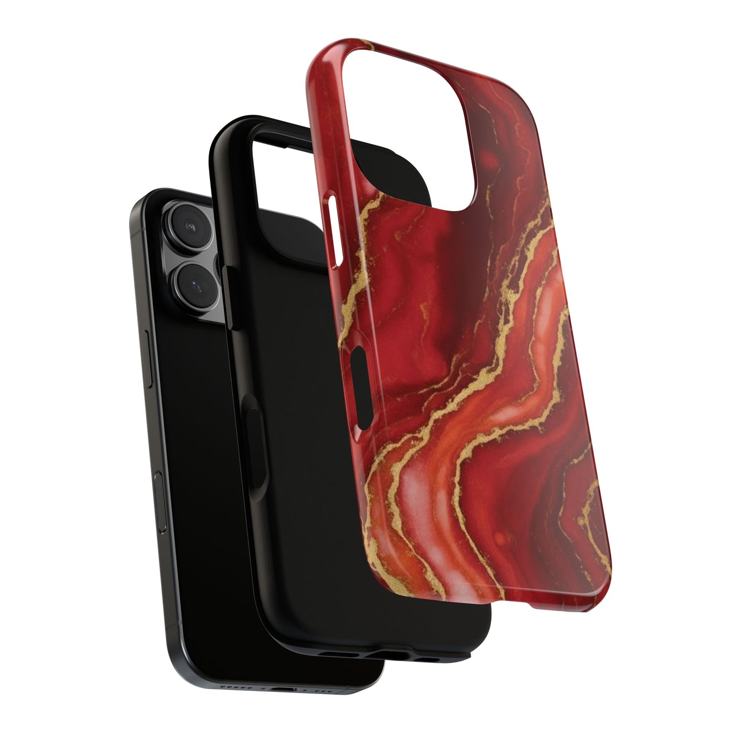 Red Agate Marble Phone Case – Gold Vein Luxury Stone Tough Case (iPhone, Samsung, Pixel)