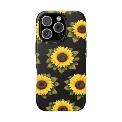 Sunflower Floral Tough Phone Case – Black Background Protective Cover for Iphone, Samsung Galaxy and Pixel