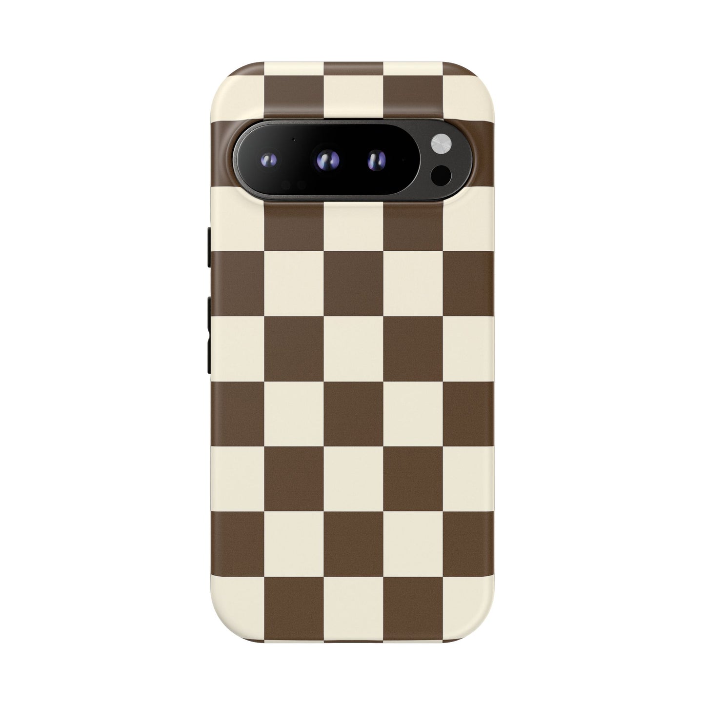 Mocha Checkerboard Phone Case | Neutral Aesthetic Checkered iPhone & Samsung Tough Case