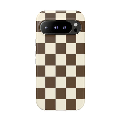 Mocha Checkerboard Phone Case | Neutral Aesthetic Checkered iPhone & Samsung Tough Case
