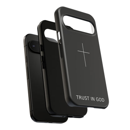 Trust in God Phone Case Minimal Cross Christian Black Tough Cover
