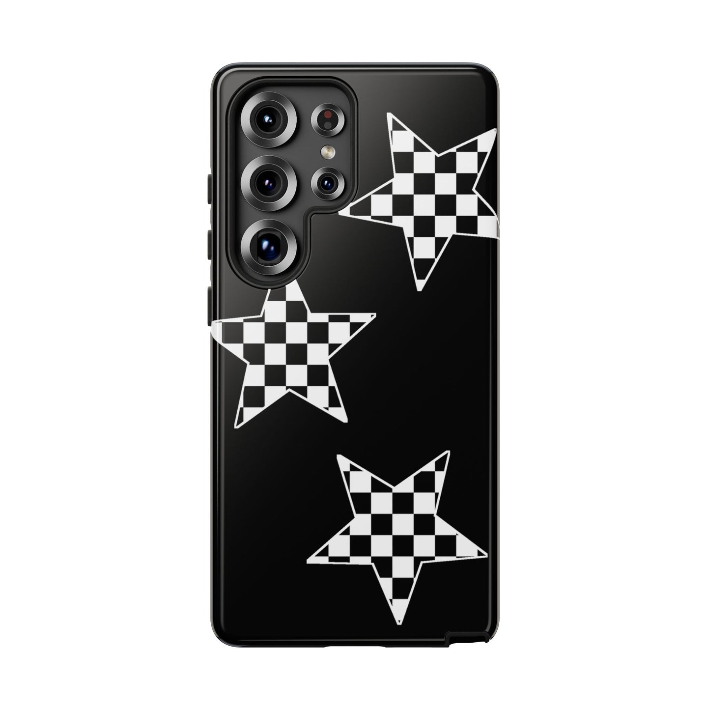 Checkered Star Tough Phone Case – Black Retro Graphic Protective Cover for Iphone, Samsung Galaxy and Pixel