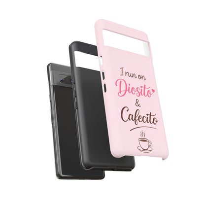 I Run on Diosito y Cafecito Phone Case, Pink Aesthetic Latina Faith Coffee Case, Girly Protective iPhone Samsung Cover