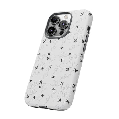 Minimal Paper Airplane Pattern Phone Case – Black White Aesthetic Tough Cover