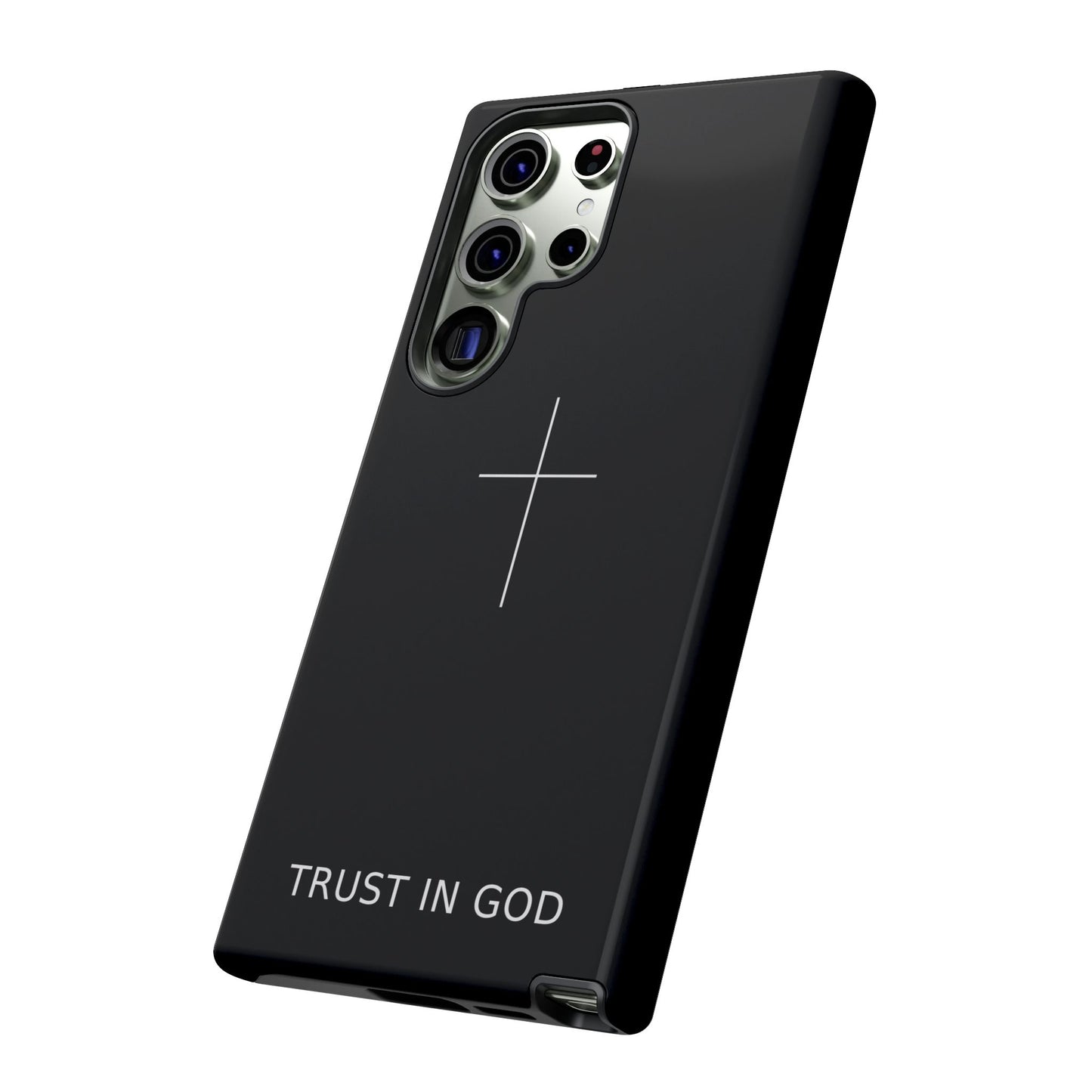 Trust in God Phone Case Minimal Cross Christian Black Tough Cover