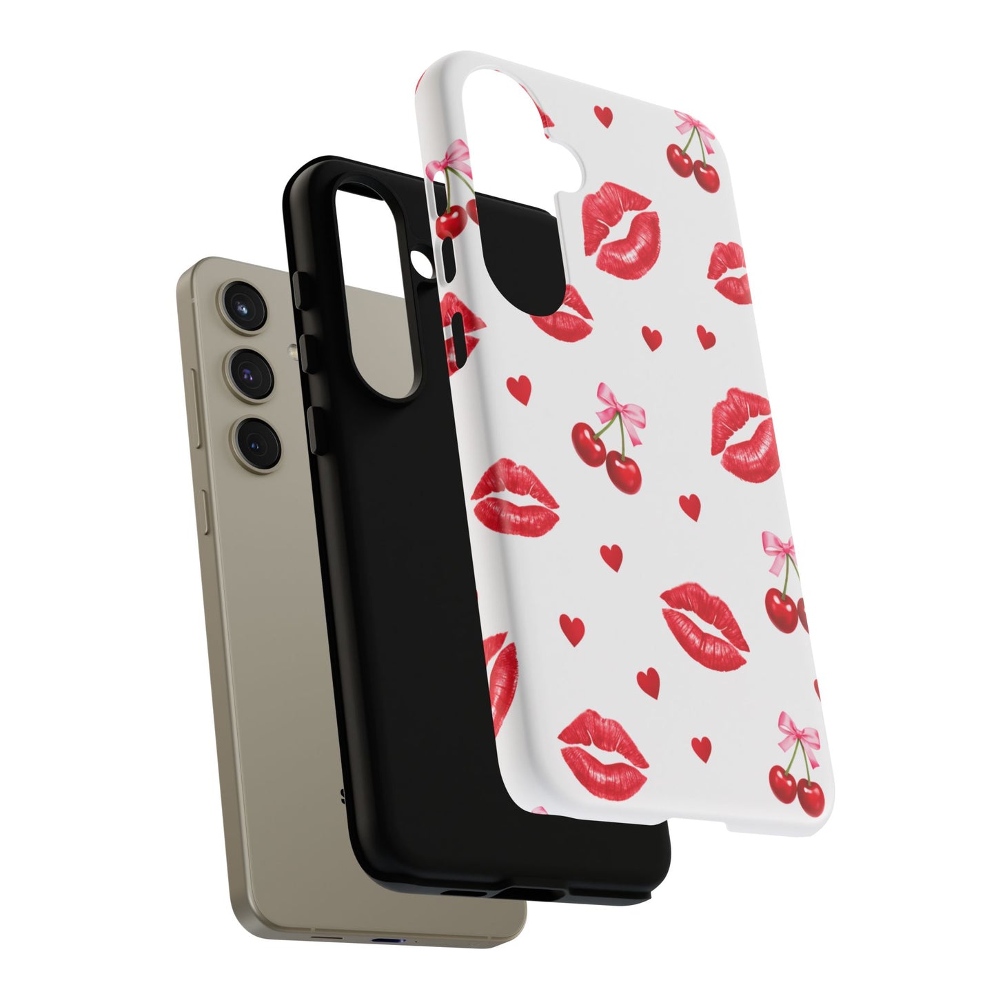Red Lips & Cherry Phone Case – Y2K Retro Aesthetic Tough Cover
