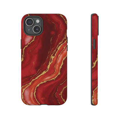 Red Agate Marble Phone Case with Gold Veins – Luxury Tough iPhone & Samsung Case
