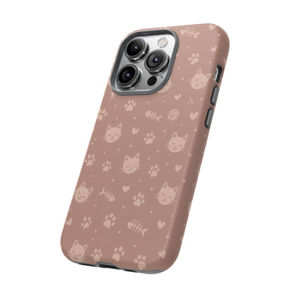 Cute Cat Pattern Phone Case | Paw Prints, Fishbone & Yarn Design Tough Case