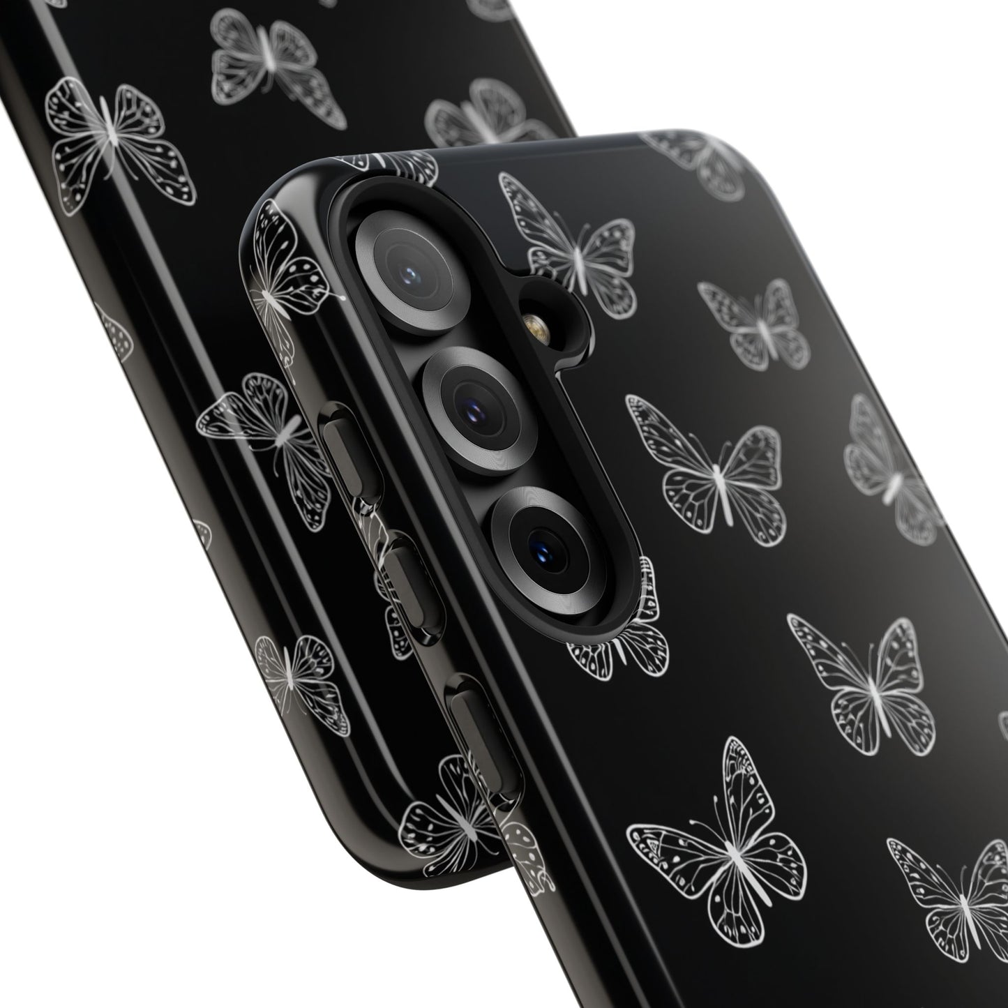 White Butterfly Pattern Phone Case – Dark Aesthetic Monochrome Tough Cover