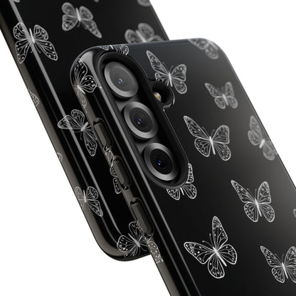 White Butterfly Pattern Phone Case – Dark Aesthetic Monochrome Tough Cover