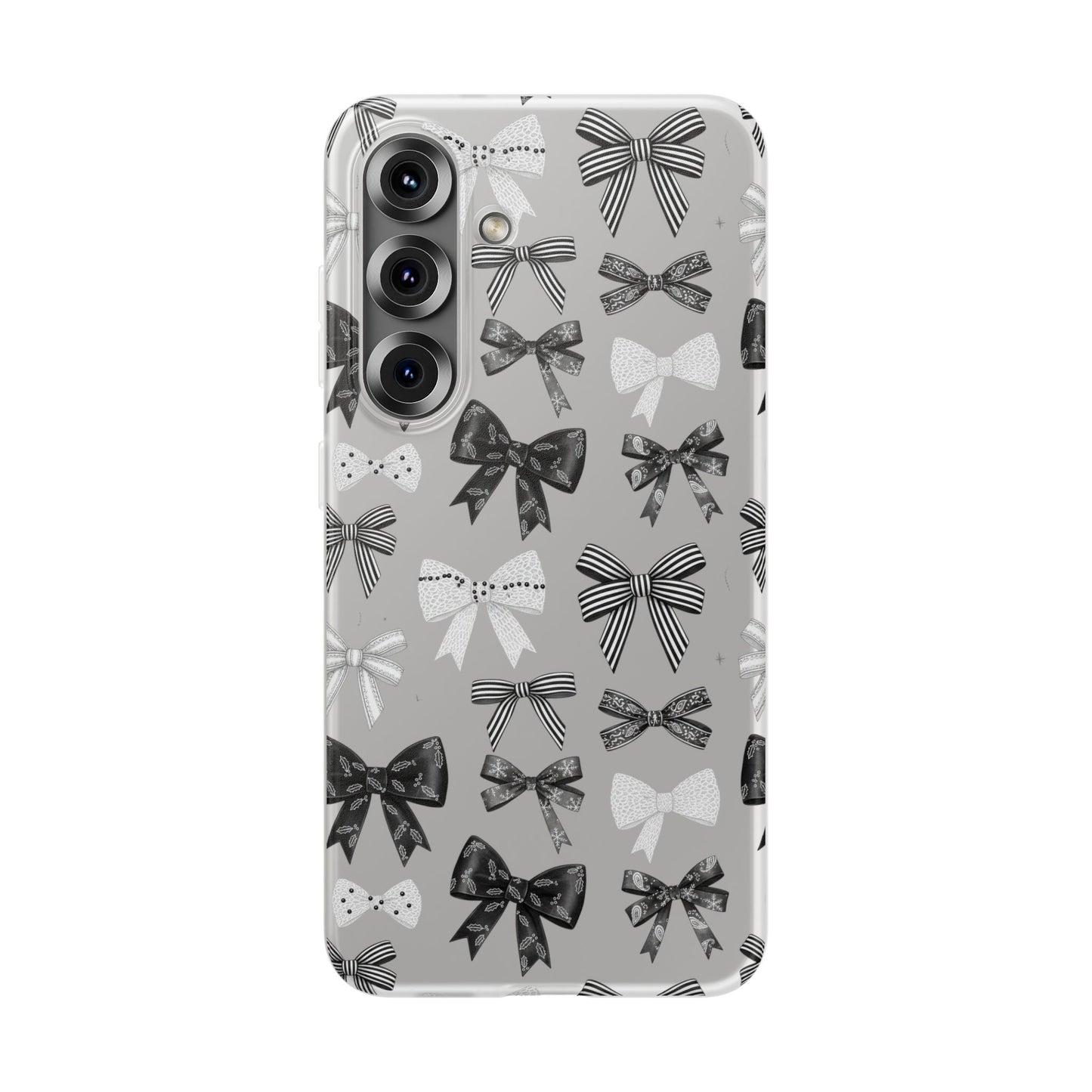 Black & White Bow Pattern Phone Case | Minimal Coquette Flexi Case