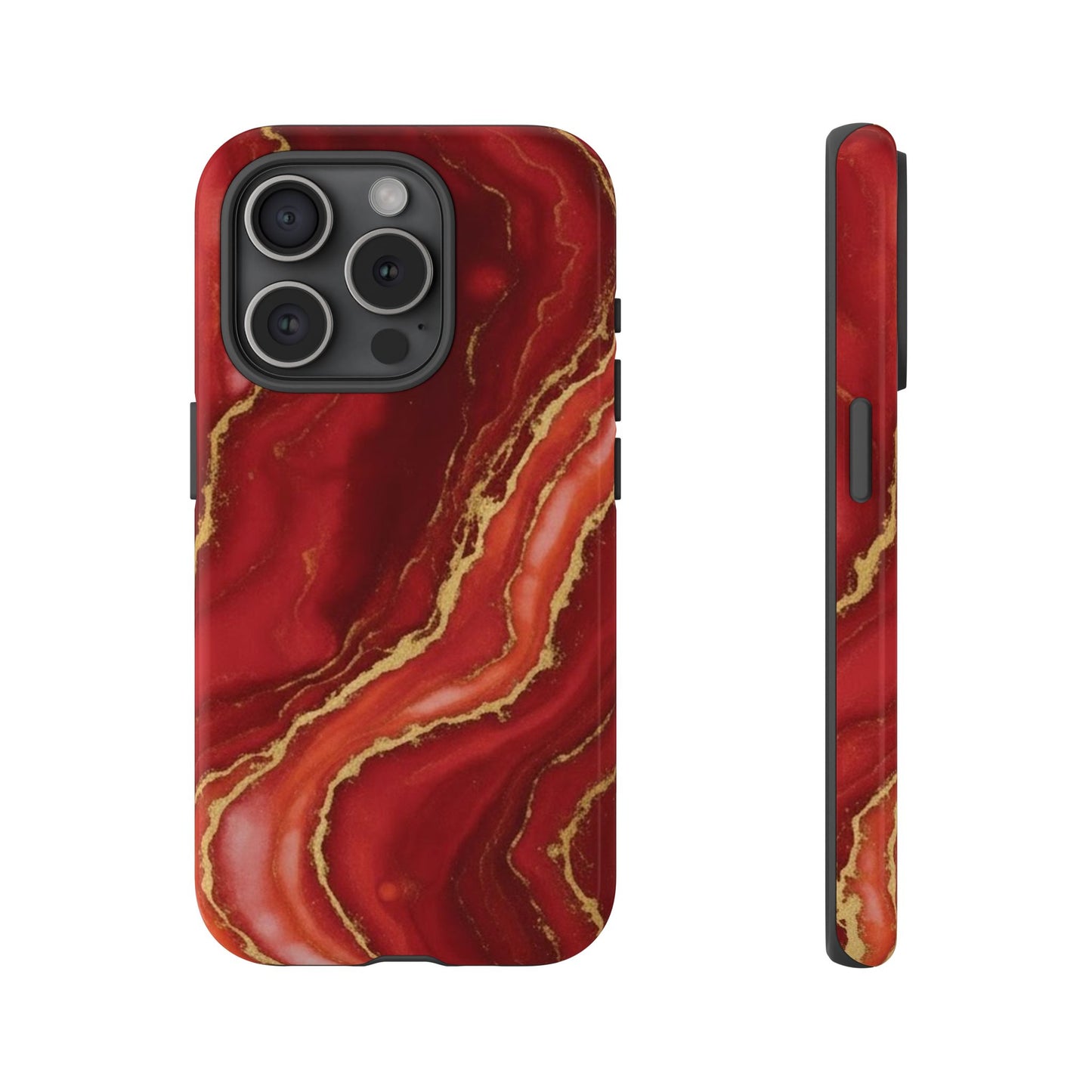 Red Agate Marble Phone Case – Gold Vein Luxury Stone Tough Case (iPhone, Samsung, Pixel)