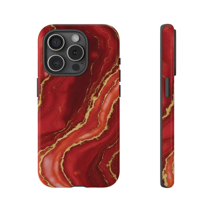 Red Agate Marble Phone Case – Gold Vein Luxury Stone Tough Case (iPhone, Samsung, Pixel)