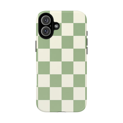 Sage Green Checkerboard Phone Case | Minimal Aesthetic Checkered iPhone & Samsung Tough Case