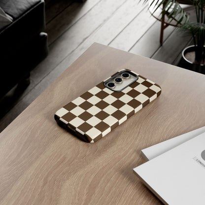 Mocha Checkerboard Phone Case | Neutral Aesthetic Checkered iPhone & Samsung Tough Case