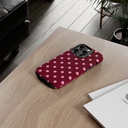 Pink Polka Dot Phone Case – Cute Aesthetic Tough Protective Phone Cover for Iphone, Samsung Galaxy and Pixel