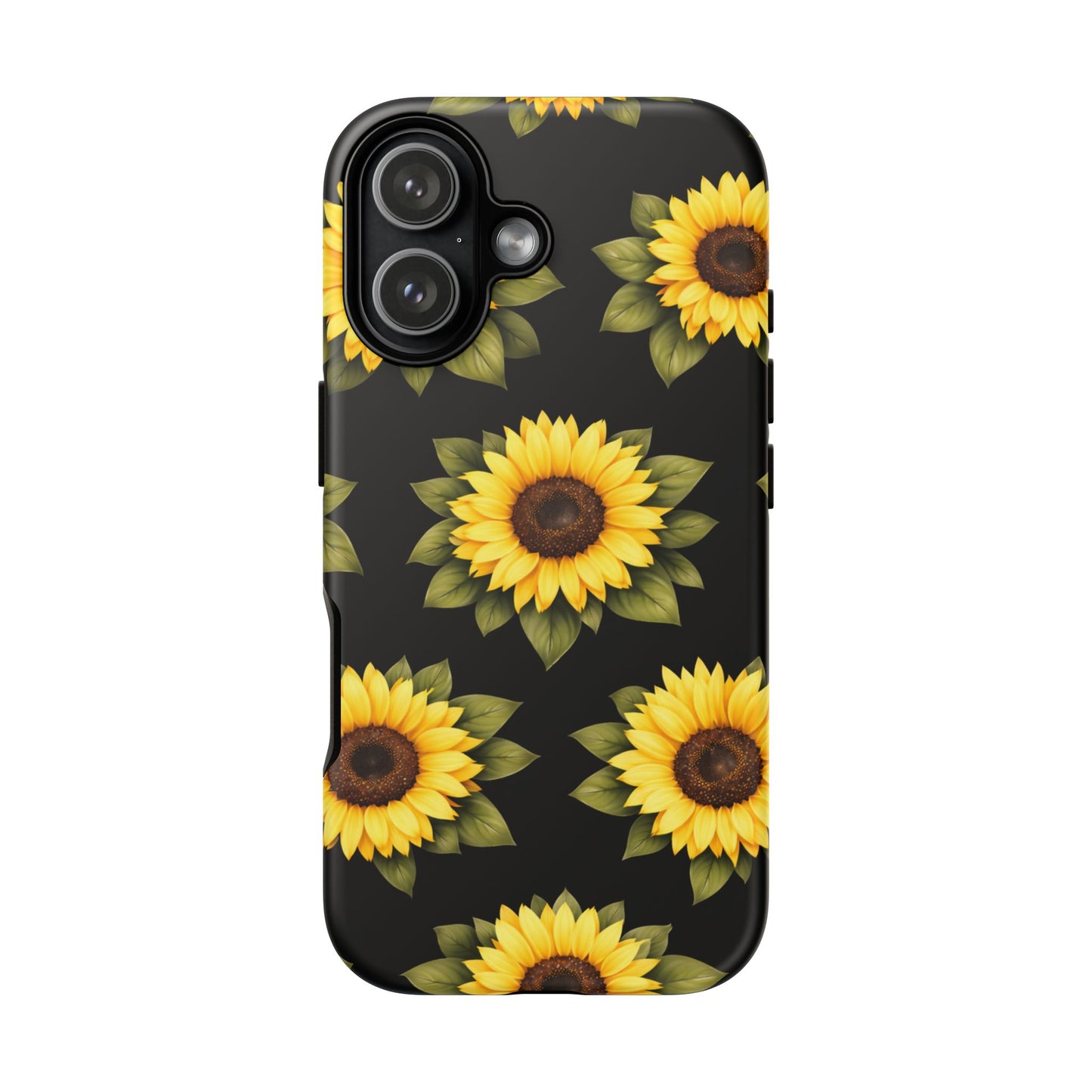 Sunflower Floral Tough Phone Case – Black Background Protective Cover for Iphone, Samsung Galaxy and Pixel