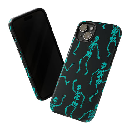 Dancing Teal Skeletons Phone Case | Tough Protective Case for Iphone, Samsung Galaxy and Pixel