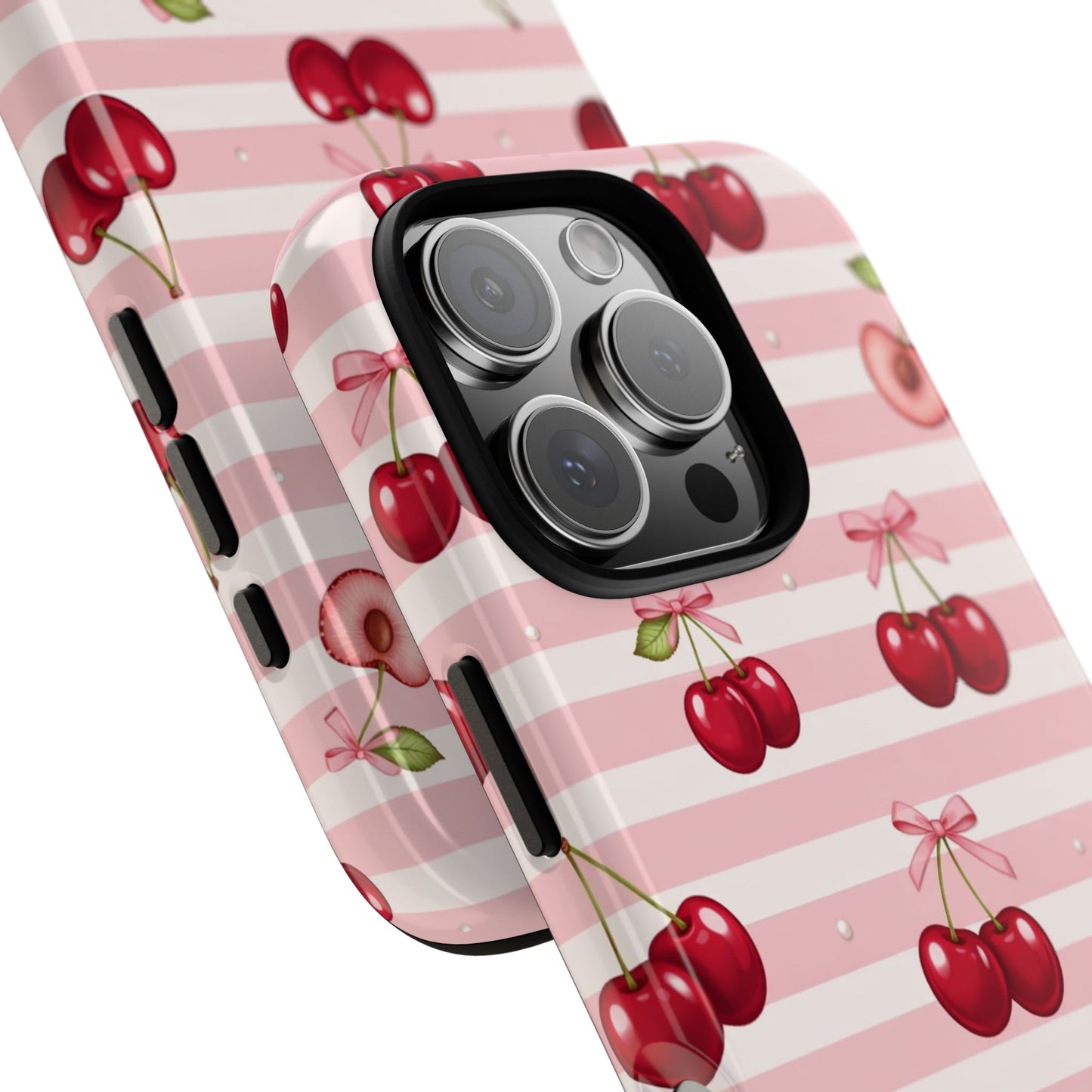 Coquette Cherry Bow Phone Case | Cute Pink Aesthetic Cherry Pattern Tough Case for iPhone & Samsung
