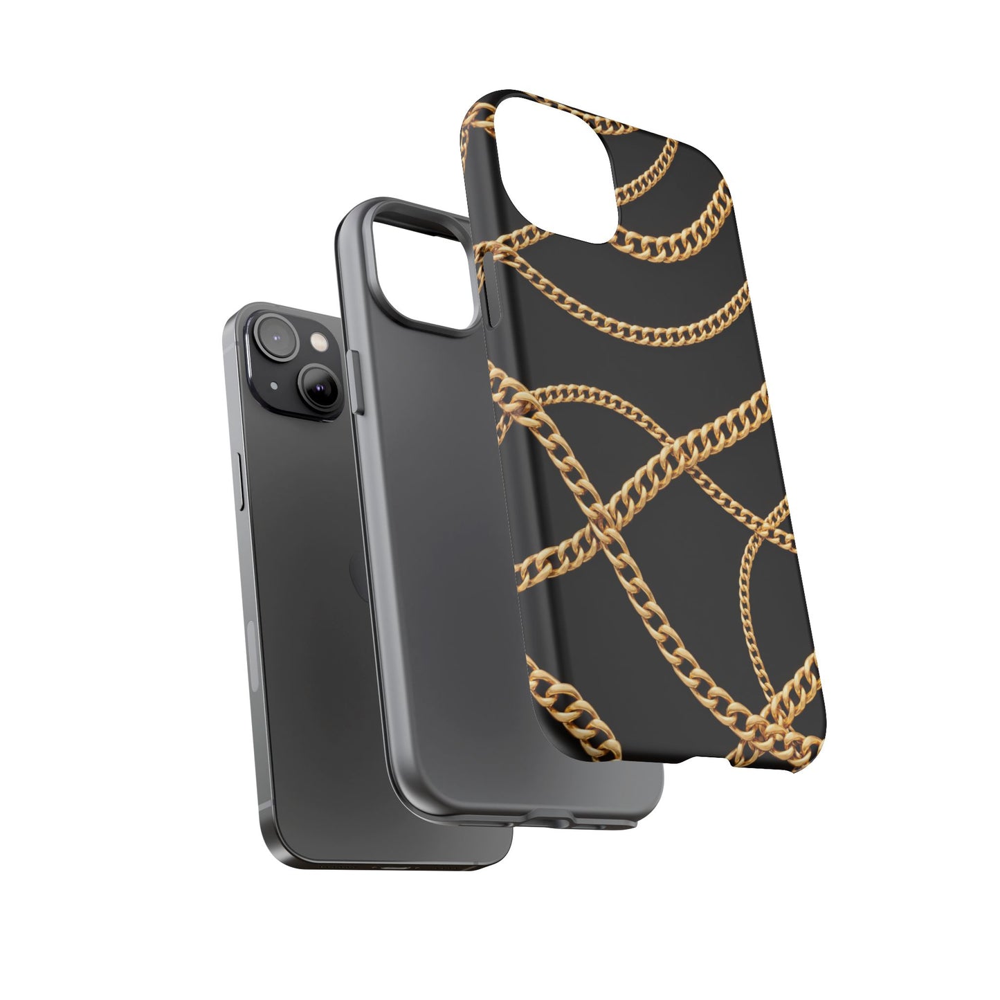 Luxury Gold Chain Phone Case – Black Designer Style Tough Protective Cover for Iphone, Samsung Galaxy and Pixel